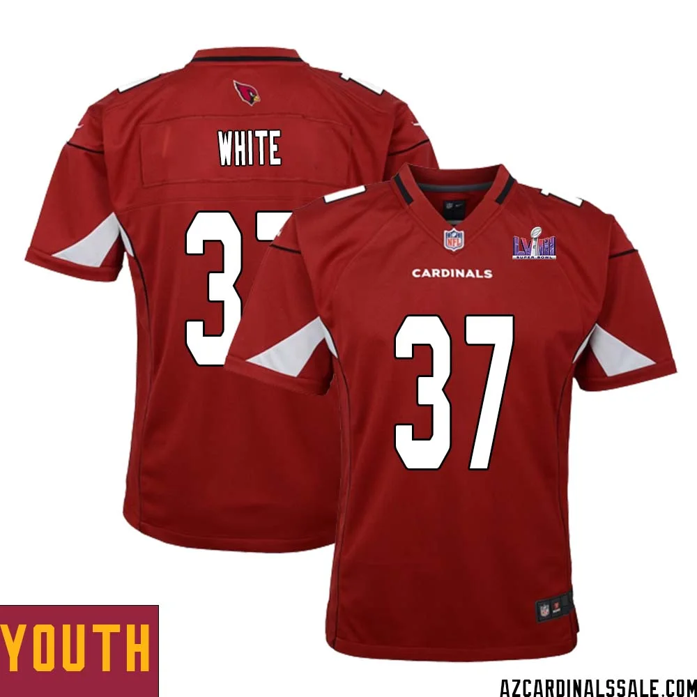 Quavian White No 37 Arizona Cardinals Super Bowl LVIII Home Game Jersey Cardinal for Youth 1