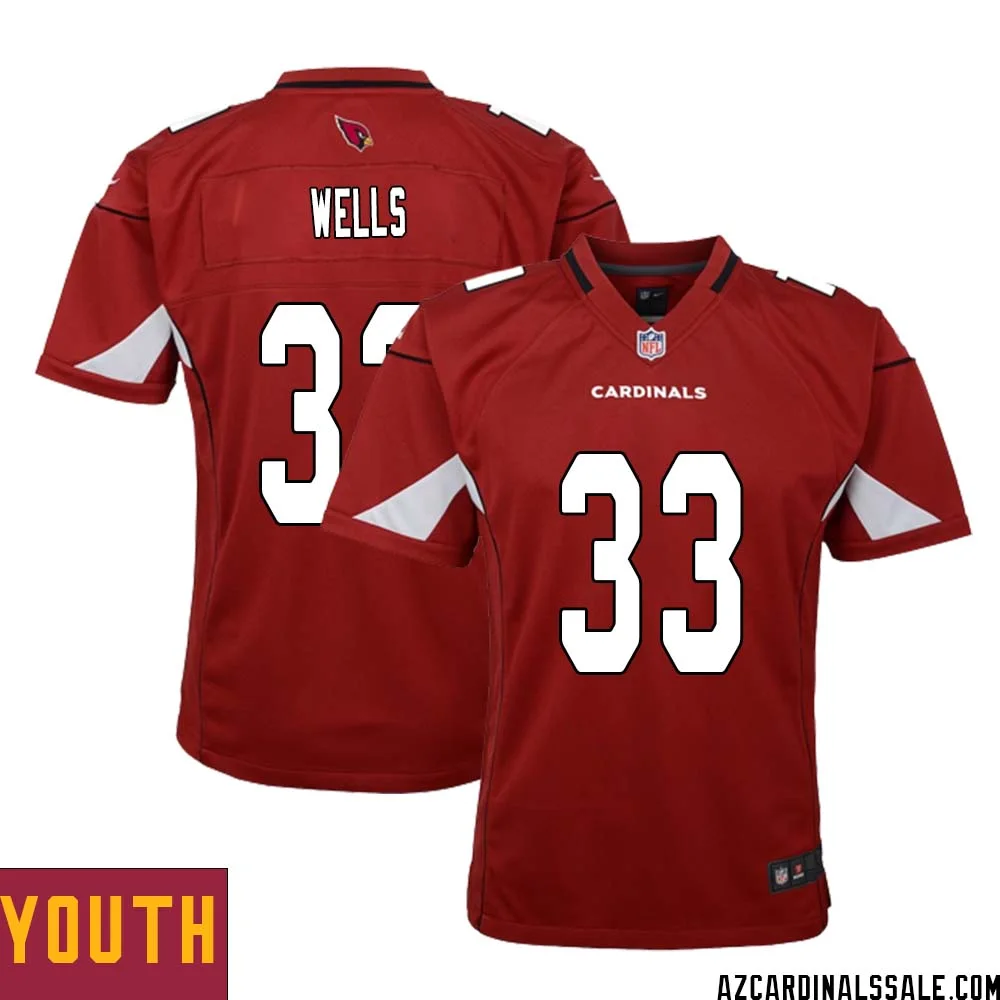 Reggie Wells No 33 Arizona Cardinals Home Game Jersey Cardinal for Youth