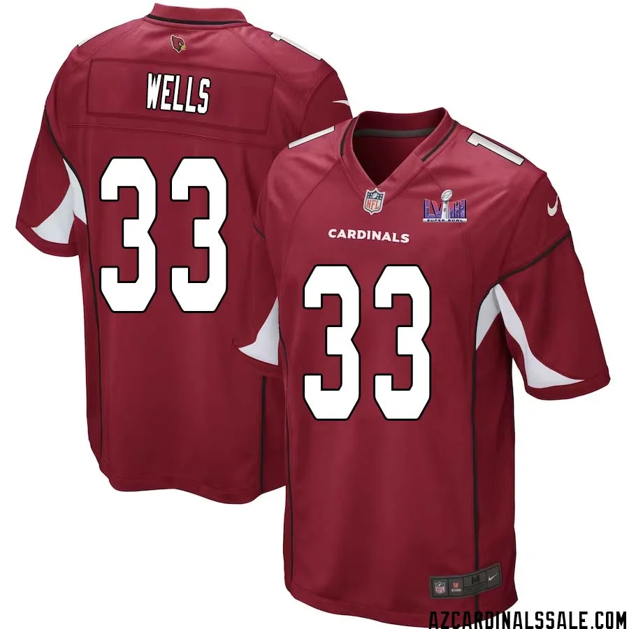 Reggie Wells No 33 Arizona Cardinals Super Bowl LVIII Home Game Jersey Cardinal for Men 1