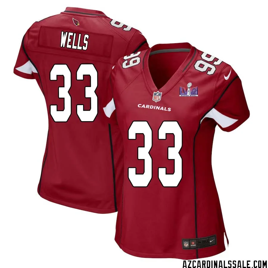 Reggie Wells No 33 Arizona Cardinals Super Bowl LVIII Home Game Jersey Cardinal for Women