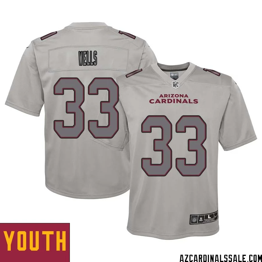 Reggie Wells No 33 Youth Arizona Cardinals Gray Atmosphere Fashion Game Jersey