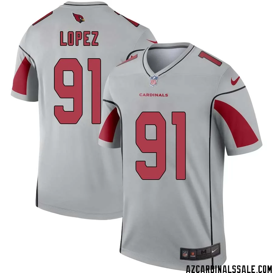 Roy Lopez No 91 Men Silver Arizona Cardinals Inverted Legend Jersey 1