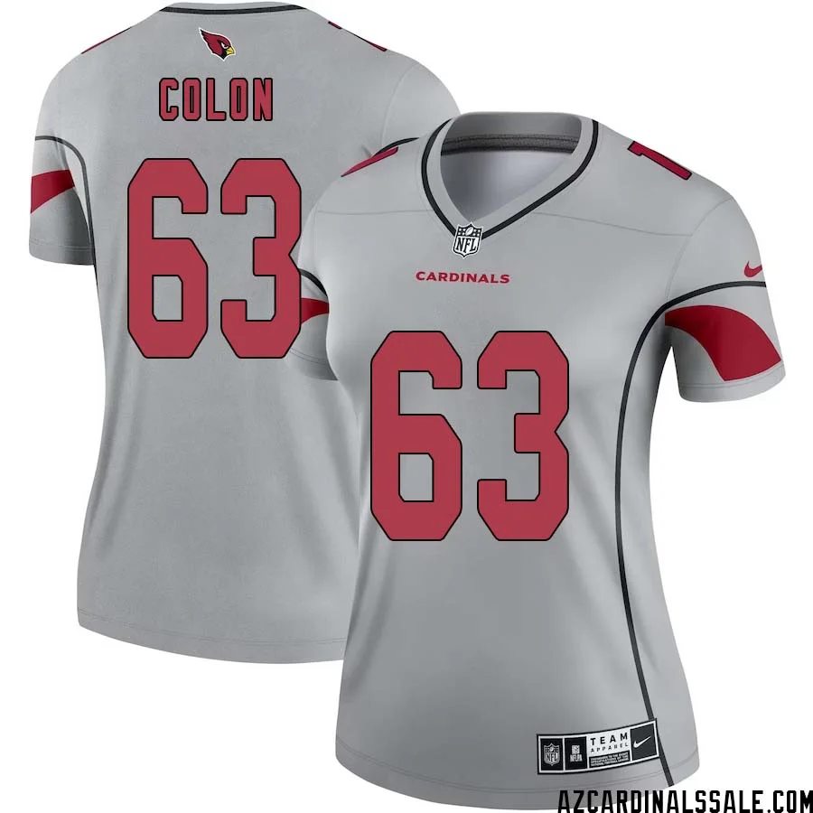 Trystan Colon No 63 Women Silver Arizona Cardinals Inverted Legend Jersey