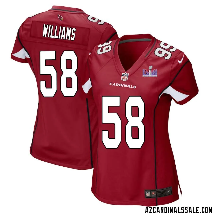 Tyreek Maddox Williams No 58 Arizona Cardinals Super Bowl LVIII Home Game Jersey Cardinal for Women