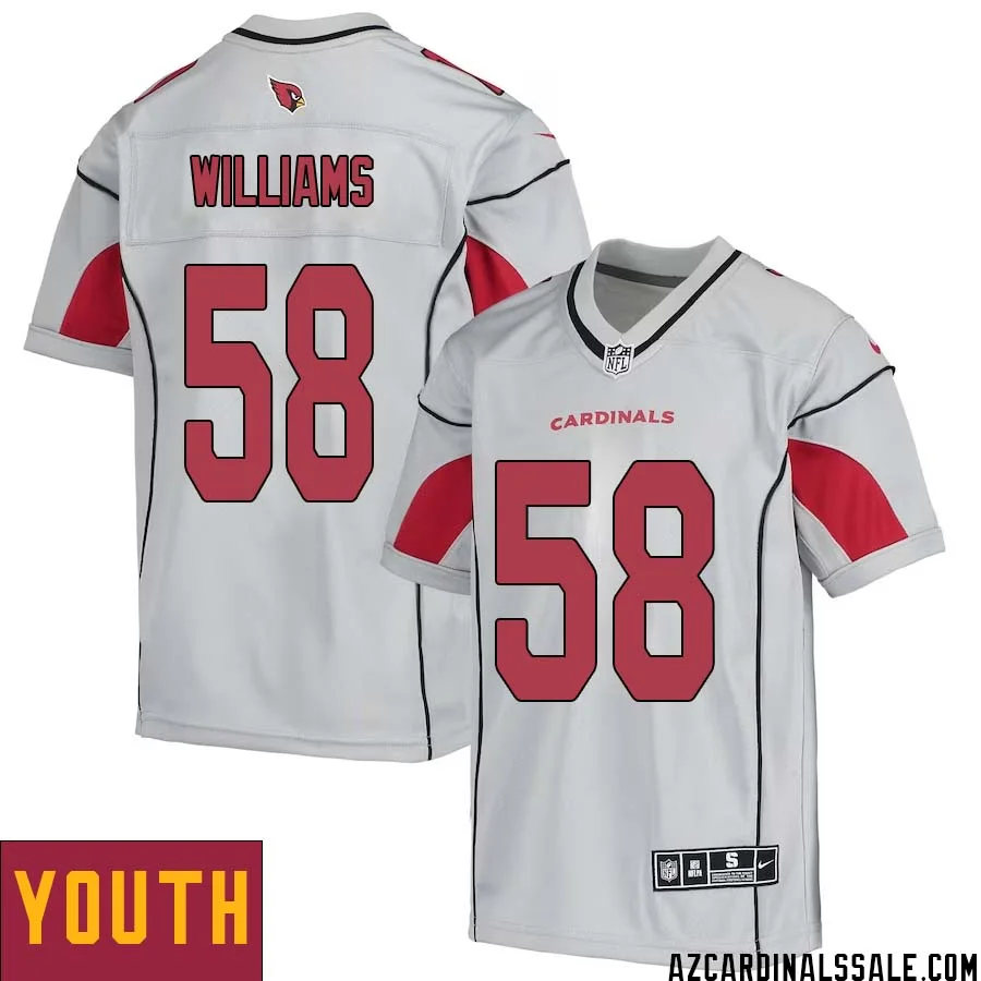 Tyreek Maddox Williams No 58 Youth Silver Arizona Cardinals Inverted Legend Jersey 1