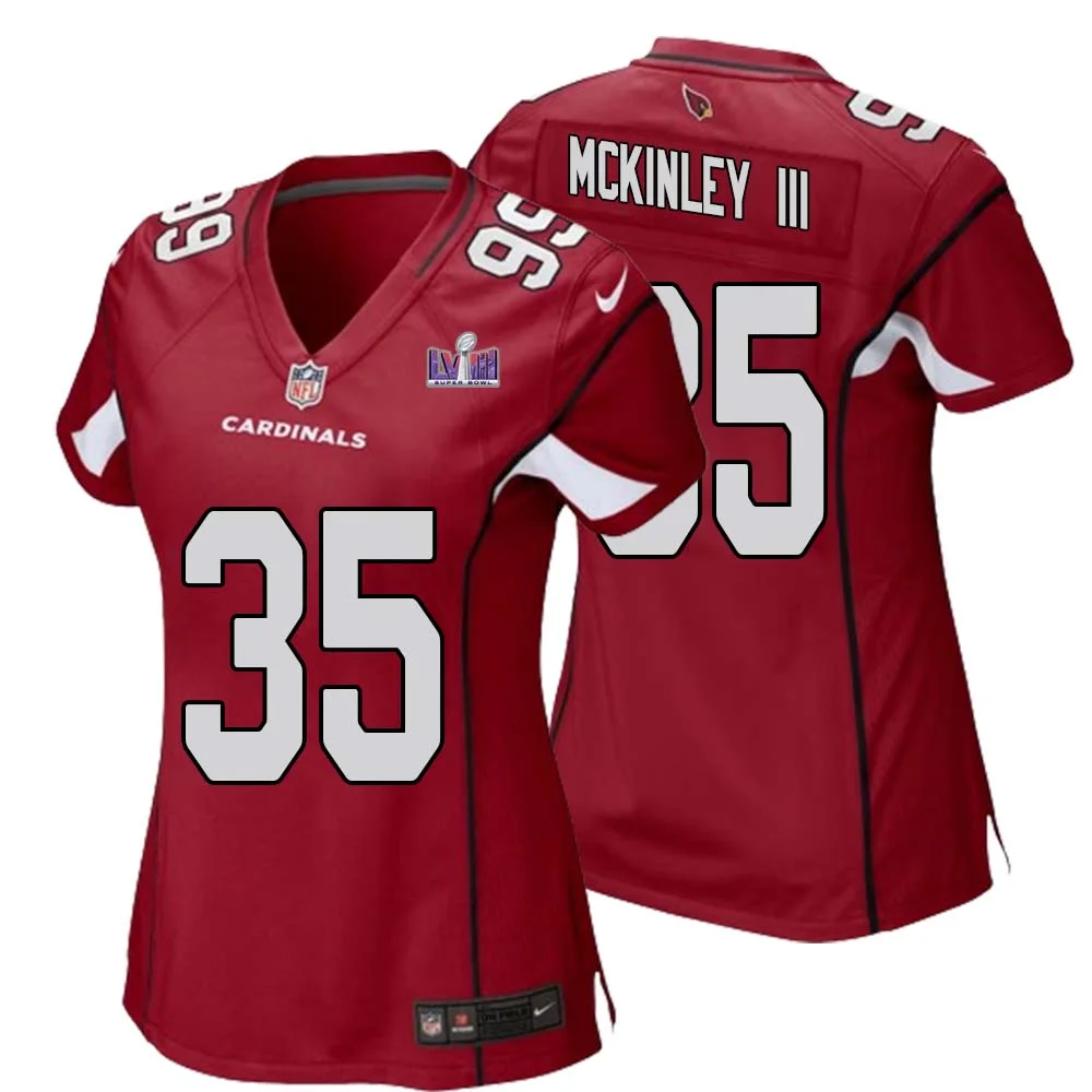 Verone McKinley III No 35 Arizona Cardinals Super Bowl LVIII Away Game Jersey Cardinal for Women