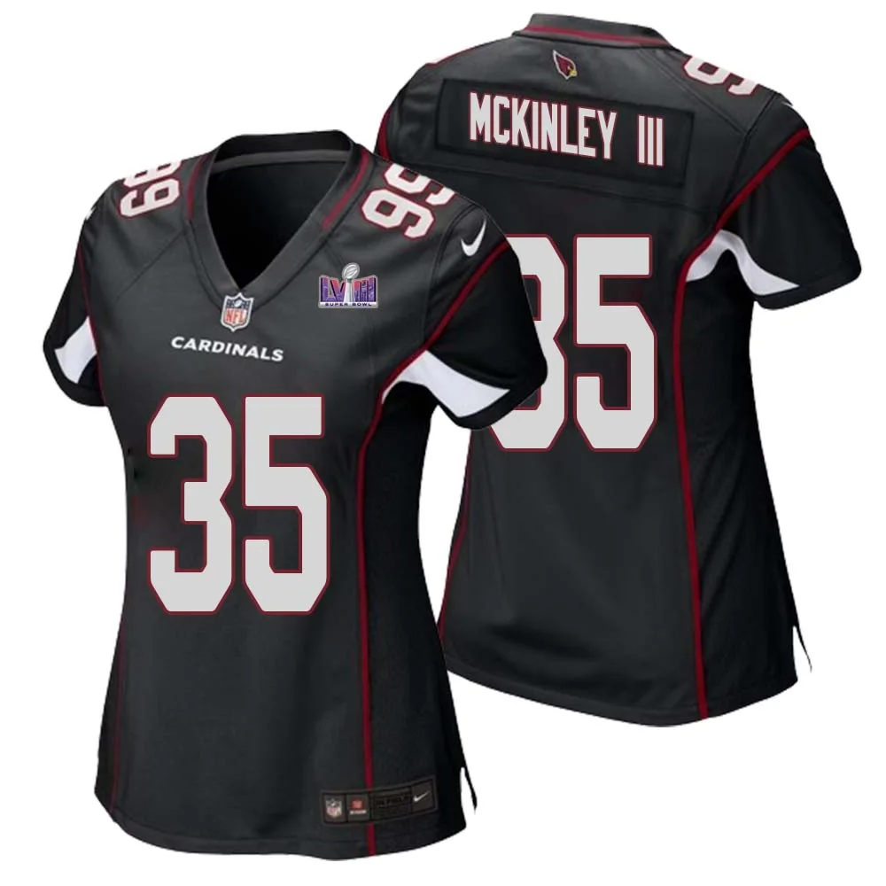 Verone McKinley III No 35 Arizona Cardinals Super Bowl LVIII Black Alternate Game Jersey Cardinal for Women