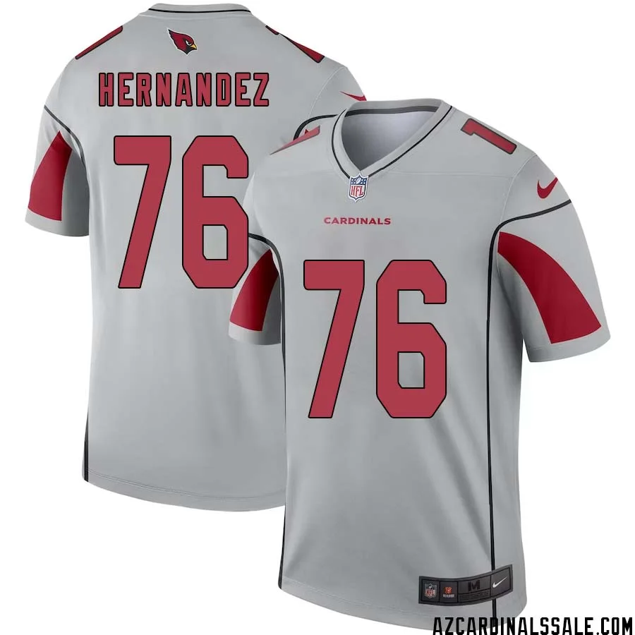 Will Hernandez No 76 Men Silver Arizona Cardinals Inverted Legend Jersey 1