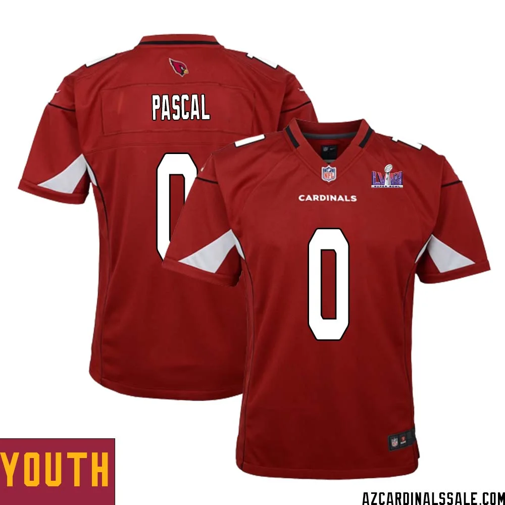 Zach Pascal No 0 Arizona Cardinals Super Bowl LVIII Home Game Jersey Cardinal for Youth 1