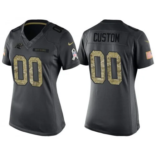 Woman's Carolina Panthers Anthracite Camo 2016 Salute to Service Veterans Day Customized Jersey -