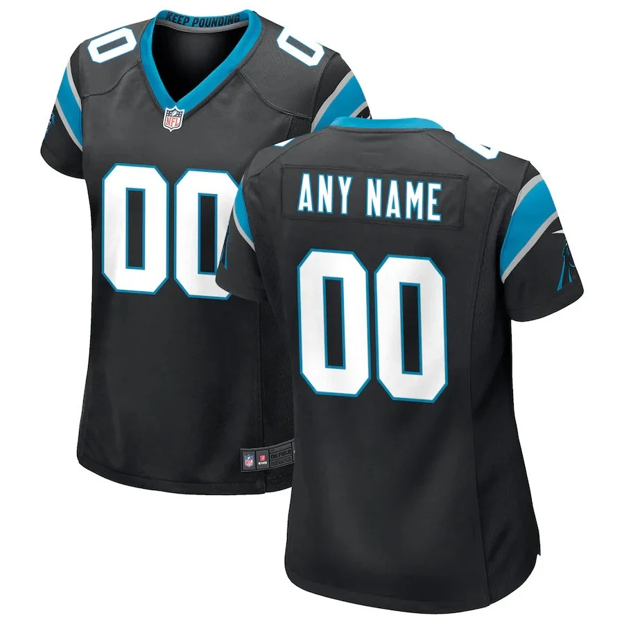 Woman's Carolina Panthers Home Custom Game Jersey - Black -