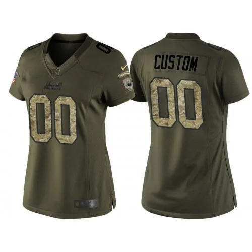 Woman's Carolina Panthers Olive Camo Salute to Service Veterans Day Customized Jersey -