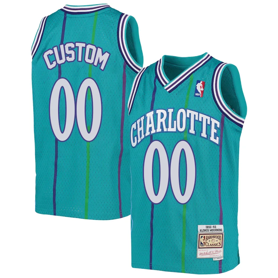 Custom Charlotte Hornets Mitchell _ Ness Youth 1992-93 Hardwood Classics Swingman Jersey - Teal -