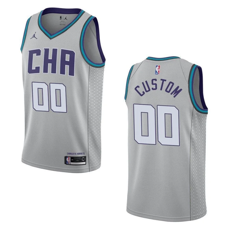 Men's 2019-20 Charlotte Hornets #00 Custom City Edition Swingman Jersey - Gray -