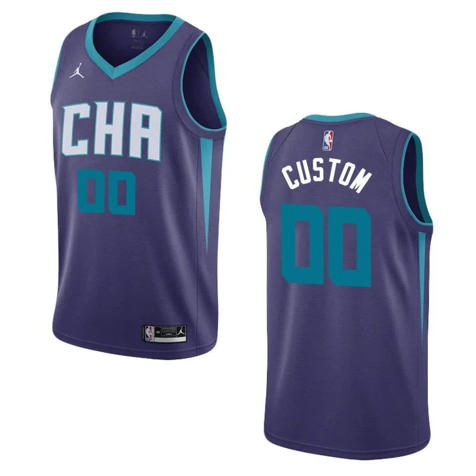 Men's 2019-20 Charlotte Hornets #00 Custom Statet Swingman Jersey - Purple -