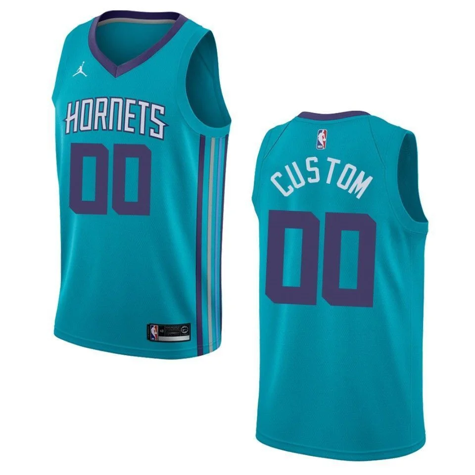 Men's Charlotte Hornets #00 Custom Icon Swingman Jersey - Teal , Basketball Jersey -
