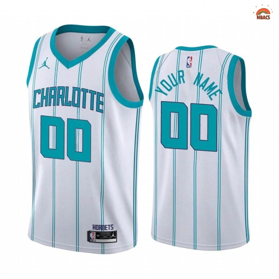 Men's Charlotte Hornets NO.00 Custom White Association 2020-21 - Jersey -