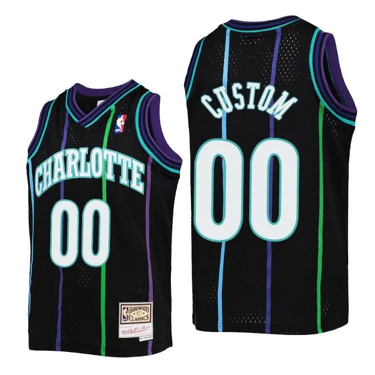 Men's Custom Charlotte Hornets Jersey #00 Reload Black Throwback -