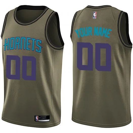 Men's Custom Charlotte Hornets Swingman Green Salute to Service Jersey -