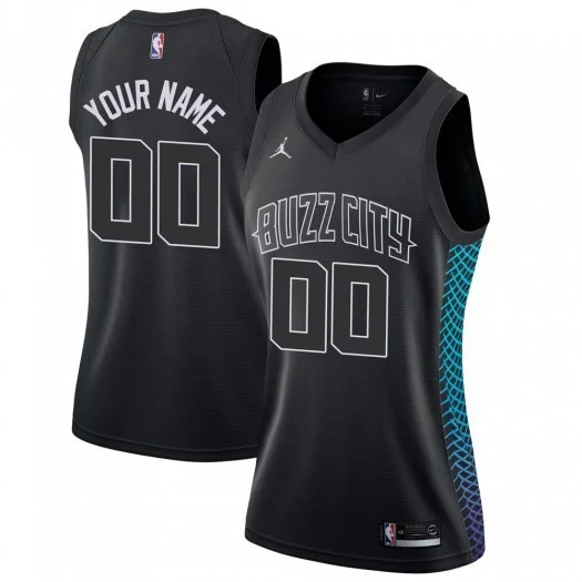 Woman's Custom Charlotte Hornets Swingman Black Jersey - City Edition -
