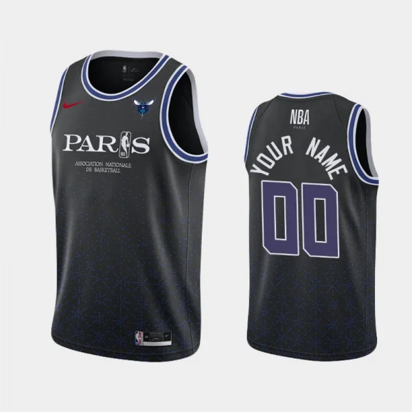 Youth's Charlotte Hornets #00 2020 Paris Game Custom Jersey - Black -