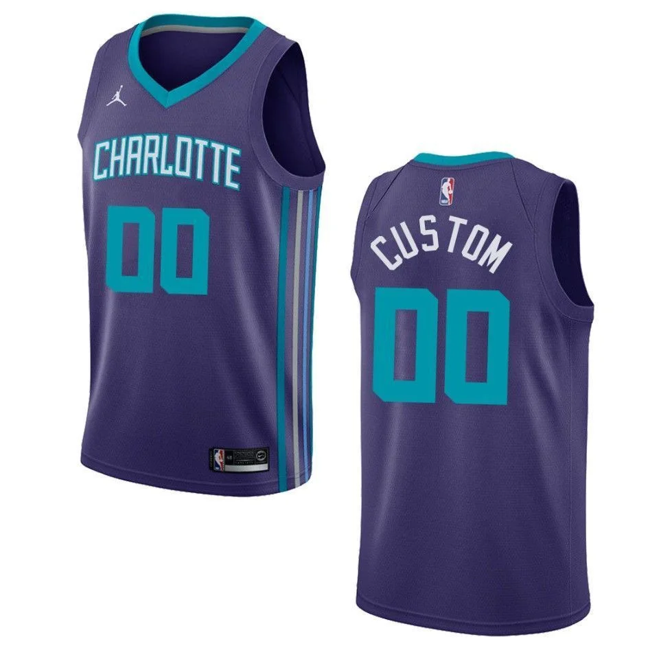 Youth's Charlotte Hornets #00 Custom Statet Swingman Jersey - Purple , Basketball Jersey -