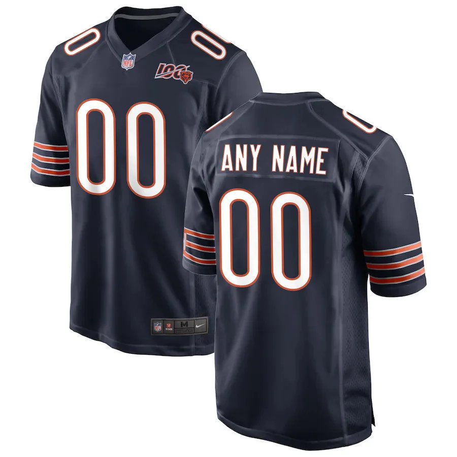 Men's Chicago Bears 2019 100th Season Custom Game Jersey - Navy -