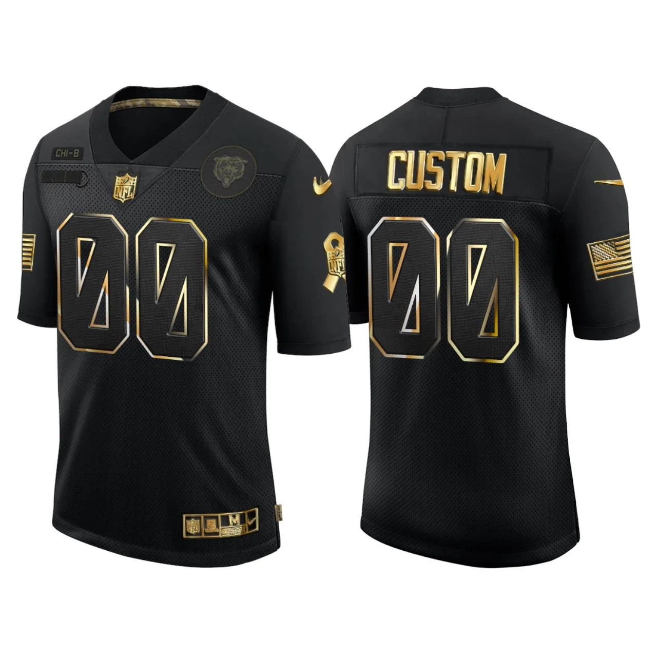 Men's Custom #00 Chicago Bears 2020 Salute to Service Golden Limited Jersey - Black -