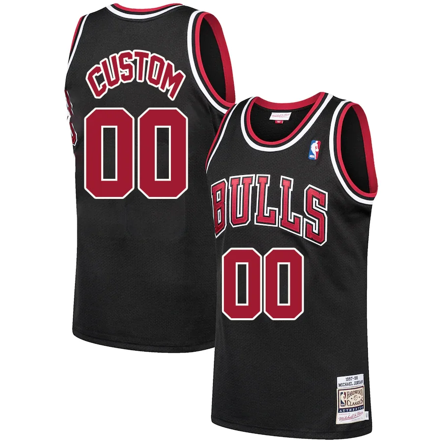 Custom Chicago Bulls Mitchell _ Ness 1997-98 Hardwood Classics Authentic Player Jersey - Black -