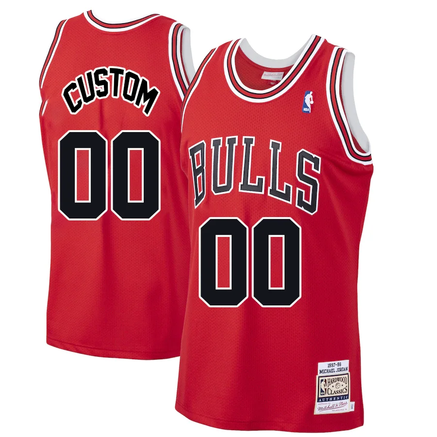 Custom Chicago Bulls Mitchell _ Ness 1997-98 Hardwood Classics Authentic Player Jersey - Red -