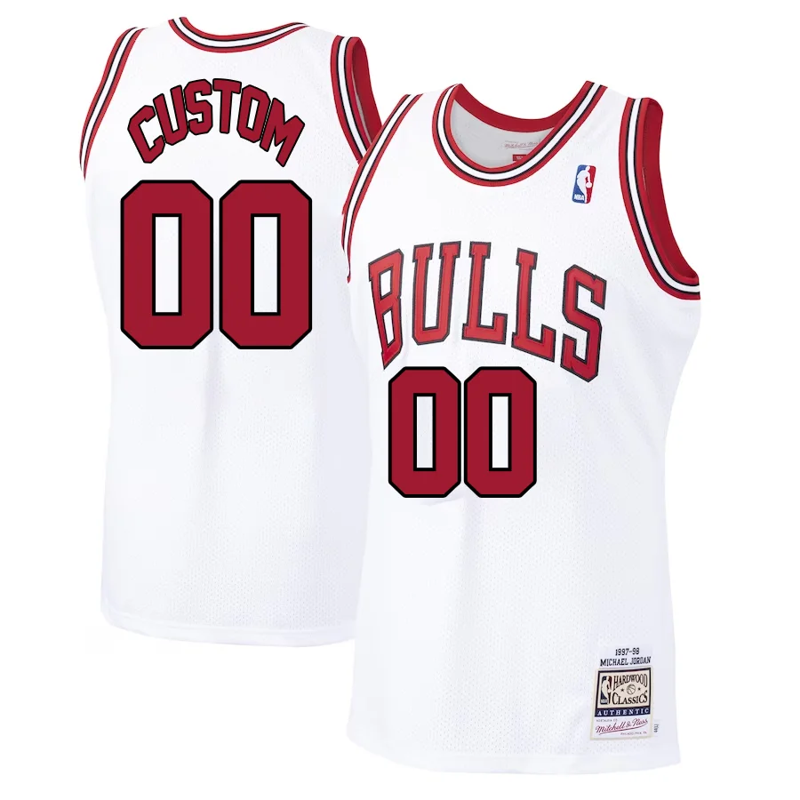 Custom Chicago Bulls Mitchell _ Ness 1997-98 Hardwood Classics Authentic Player Jersey - White -