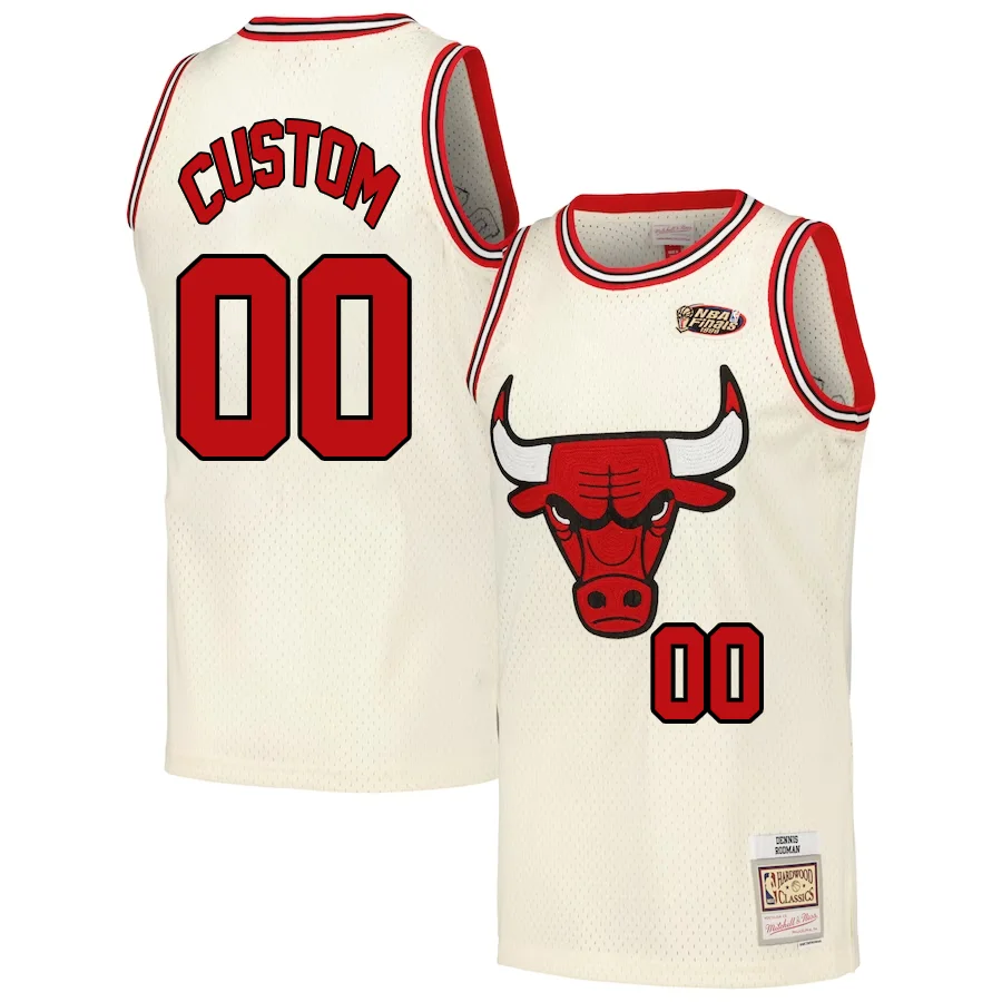 Custom Chicago Bulls Mitchell _ Ness Chainstitch Swingman Jersey - Cream -
