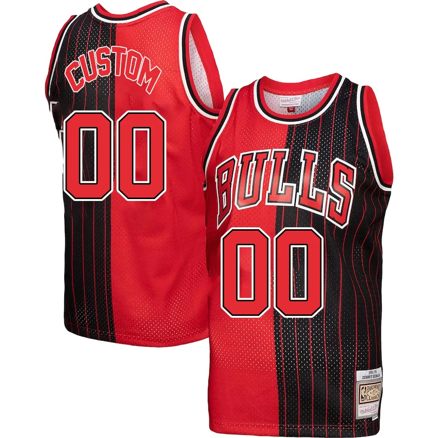 Custom Chicago Bulls Mitchell _ Ness Hardwood Classics 1995-96 Split Swingman Jersey - Red Black -