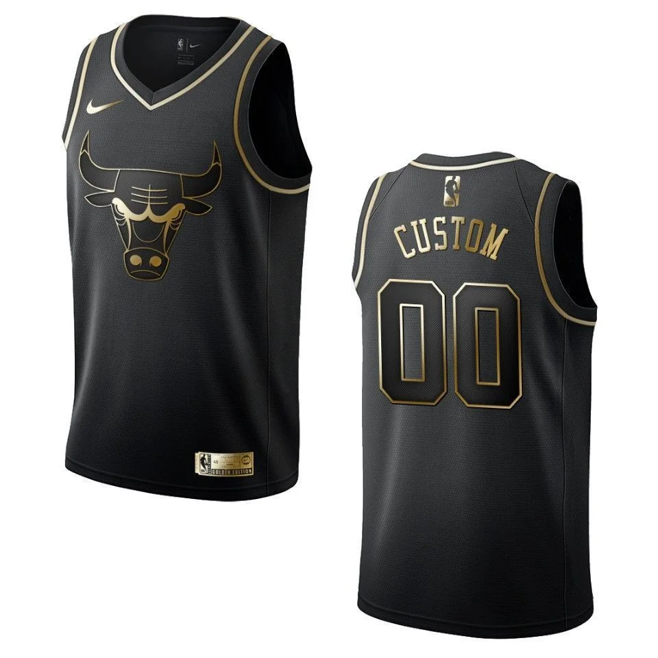 Men's Chicago Bulls #00 Custom Golden Edition Jersey - Black , Basketball Jersey -