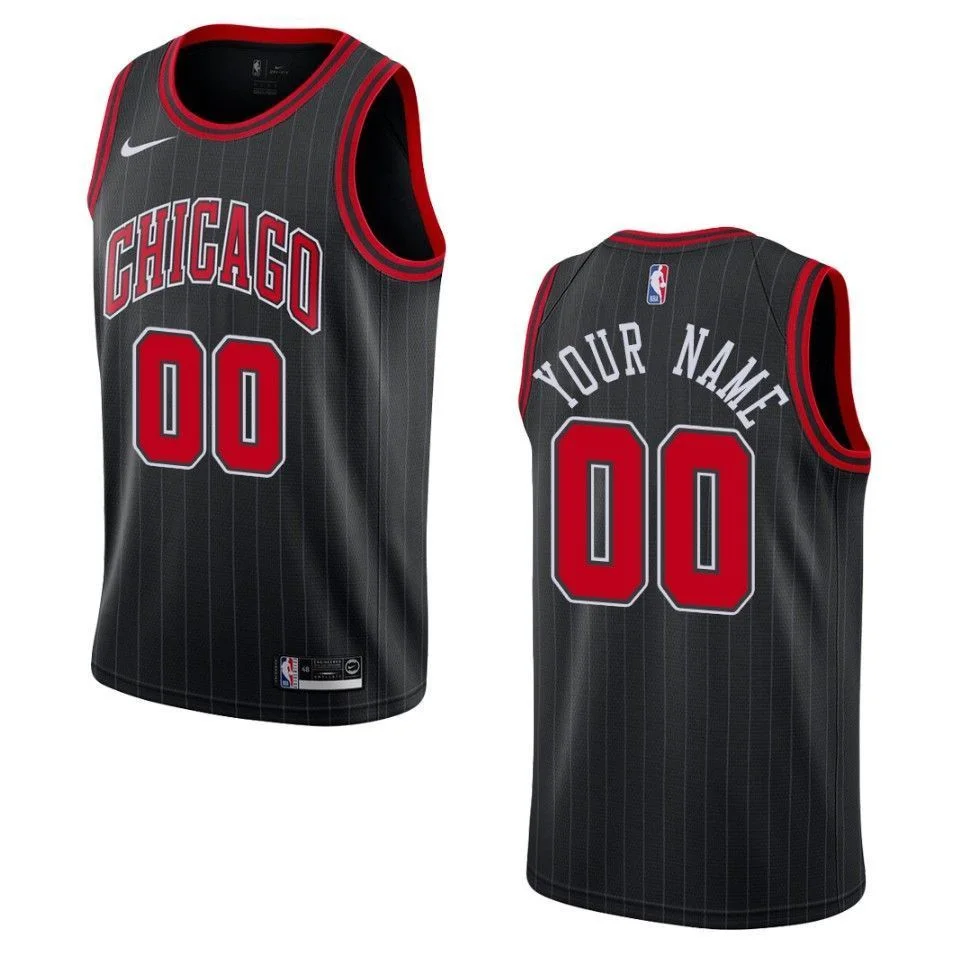 Men's Chicago Bulls #00 Custom Statet Swingman Jersey - Black , Basketball Jersey -
