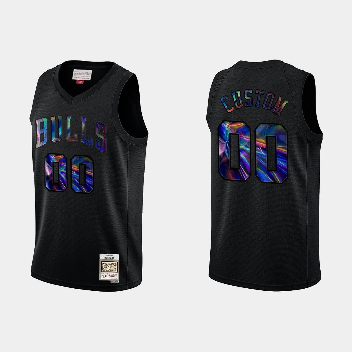 Men's Chicago Bulls Custom #00 holographic HWC Swingman Black Jersey -
