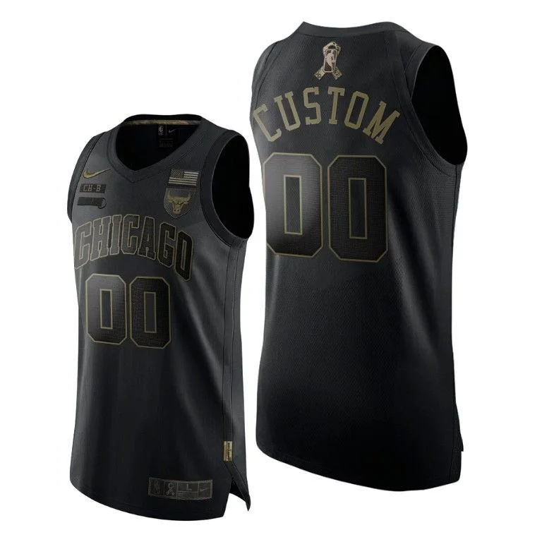 Men's Chicago Bulls Custom 2020 Veterans Day Black Jersey -