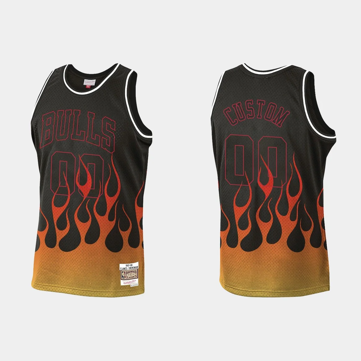 Men's Chicago Bulls Mitchell &amp; Ness Flames Custom #00 Black HWC Swingman Jersey -