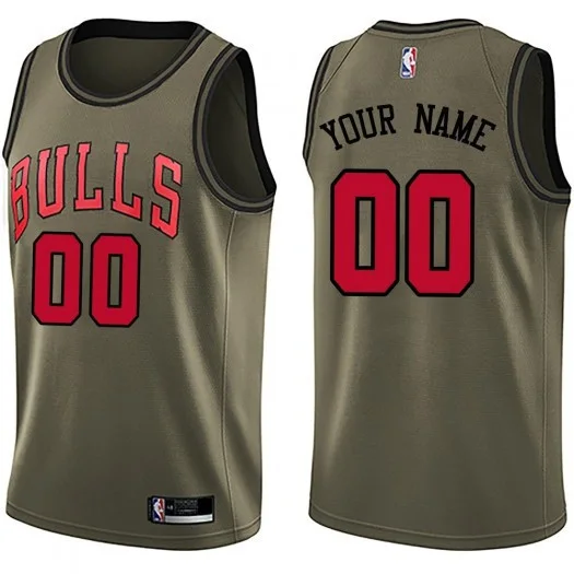 Men's Custom Chicago Bulls Swingman Green Salute to Service Jersey -