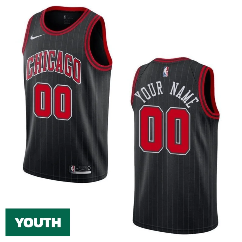 Youth's CHICAGO BULLS #00 CUSTOM STATET SWINGMAN JERSEY - BLACK , BASKETBALL JERSEY -