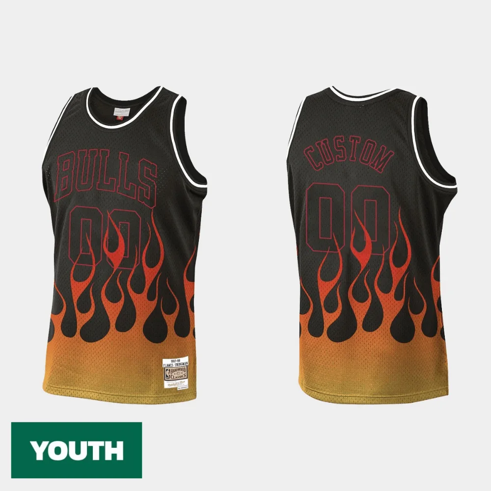 Youth's Chicago Bulls Mitchell &amp; Ness Flames Custom #00 Black HWC Swingman Jersey -