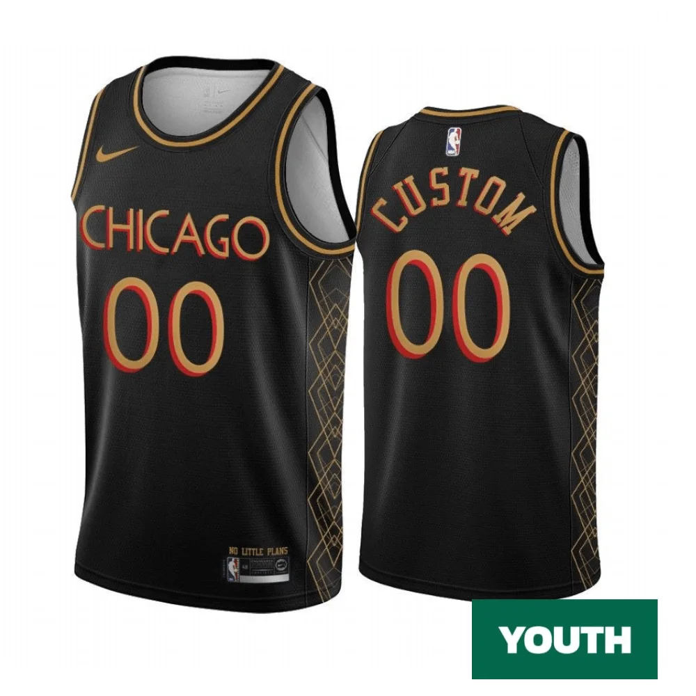 Youth's Custom Chicago Bulls Black Motor City Edition No Little Plans 2020-21 Jersey - -