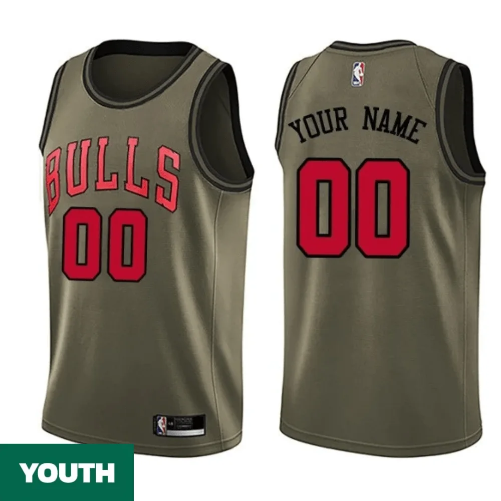 Youth's Custom Chicago Bulls Swingman Green Salute to Service Jersey -