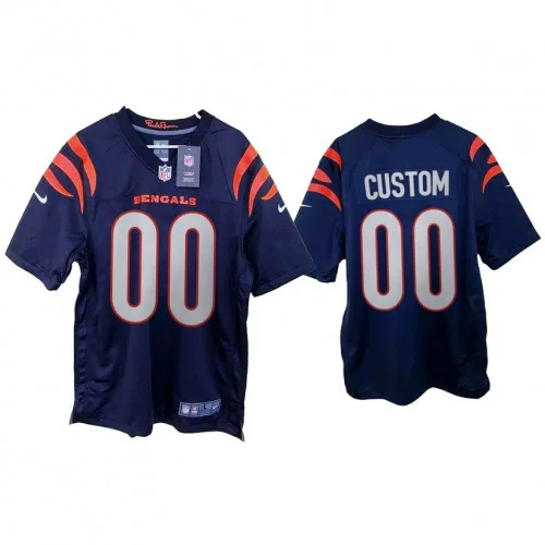 Custom 2021 Cincinnati Bengals #00 Navy Game Jersey -