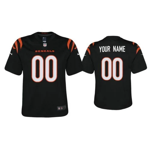 Custom Youth 2021 Cincinnati Bengals #00 Black Game Jersey With Super Bowl LVI Patch -