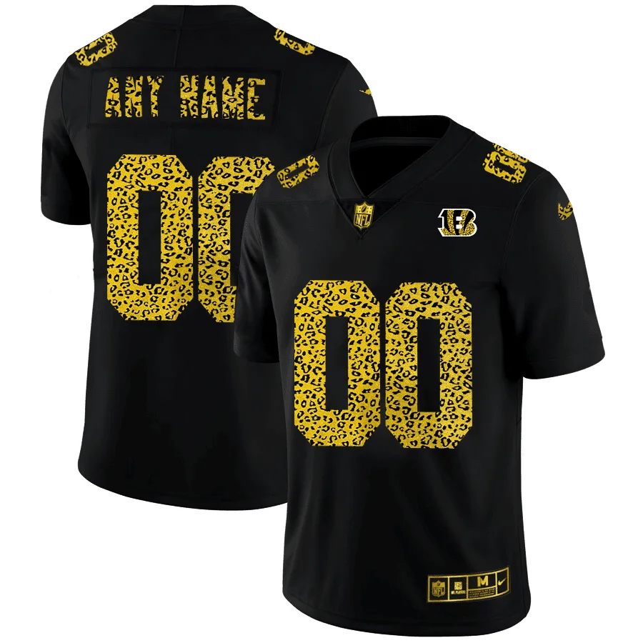 Custom Bengals Jersey for Men Cincinnati Bengals Custom Leopard Print Fashion Vapor Limited Jersey Black -