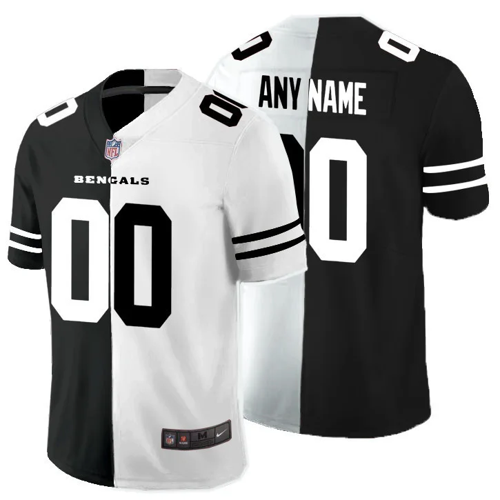 Custom Bengals Jersey for Men Cincinnati Bengals Customized Black And White Split Vapor Untouchable Limited Jersey -