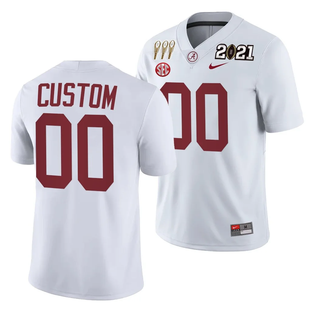 Men's Custom Alabama Crimson Tide 3X CFP National Championship Jersey White Winner -