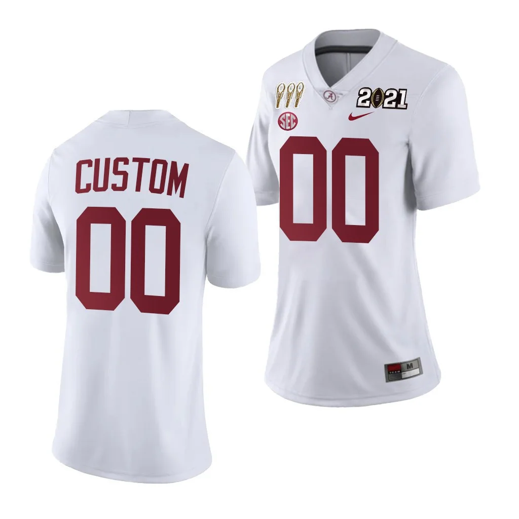 Custom Alabama Jersey for Woman Custom Alabama Crimson Tide 3X CFP National Championship  Jersey White Limited -