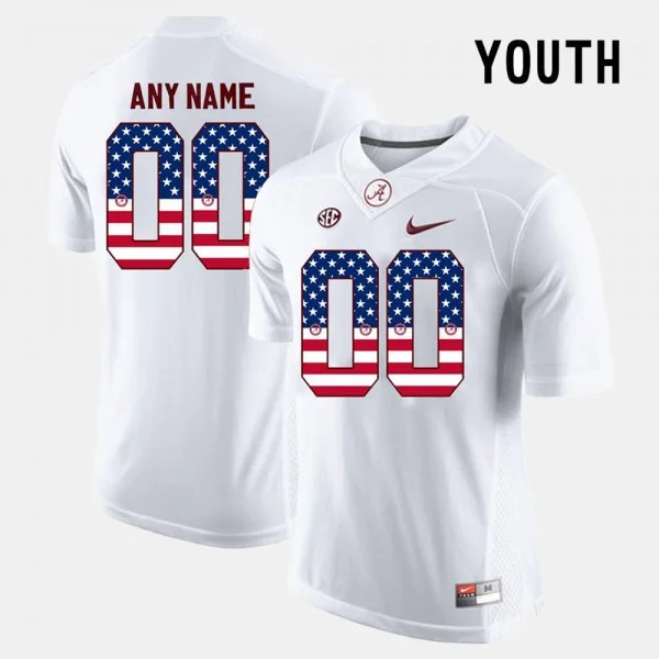 Custom Alabama Jersey for Youth  #00 Alabama Crimson Tide  US Flag Fashion Customized Jerseys - White -